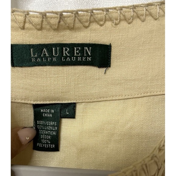 Lauren Ralph Lauren Top Womens L Beige Linen Embroidered Tunic Resort Beachy - Picture 4 of 5